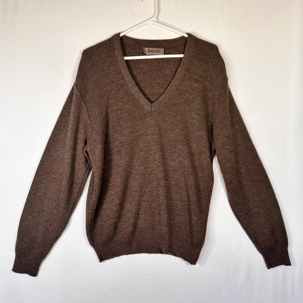 Vintage Jantzen Mens XL Brown V-Neck Sweater Long Sleeve Made in USA M205